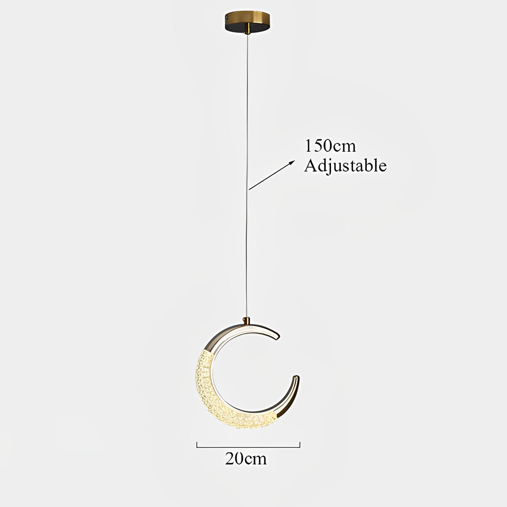 Modern Electroplated Crescent Moon LED Pendant Light Fixture for Living Room