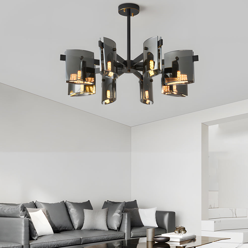 Modern Electroplated Glass Chandelier Copper Semi Flush Mount Ceiling Light for Living Room