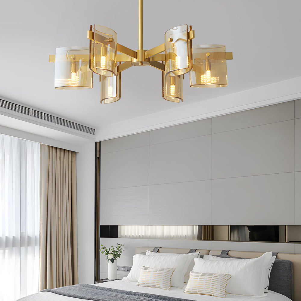 Modern Electroplated Glass Chandelier Copper Semi Flush Mount Ceiling Light for Living Room