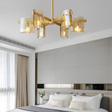 Modern Electroplated Glass Chandelier Copper Semi Flush Mount Ceiling Light for Living Room