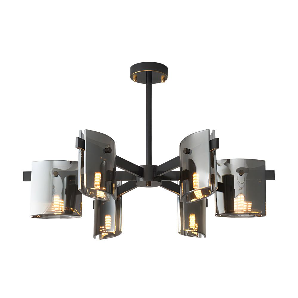 Modern Electroplated Glass Chandelier Copper Semi Flush Mount Ceiling Light for Living Room