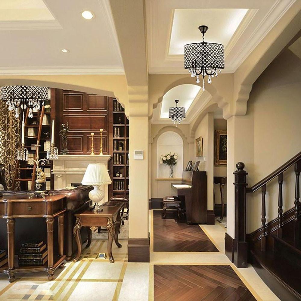 Modern Electroplated Metal Crystal Chandelier 4 Light Kitchen Pendant Lighting for Dining Room