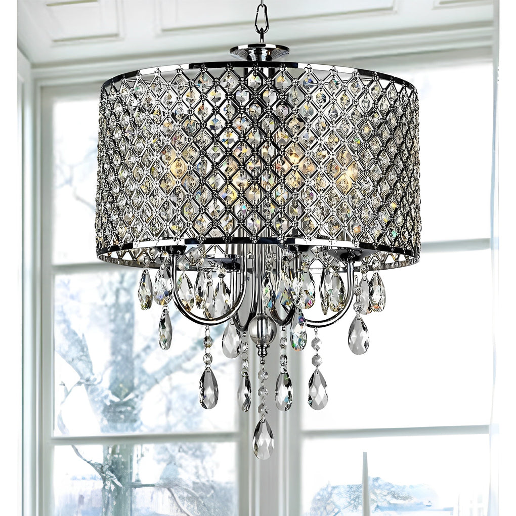 Modern Electroplated Metal Crystal Chandelier 4 Light Kitchen Pendant Lighting for Dining Room
