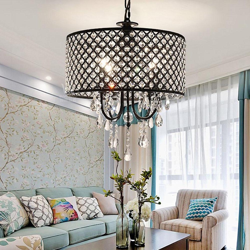 Modern Electroplated Metal Crystal Chandelier 4 Light Kitchen Pendant Lighting for Dining Room