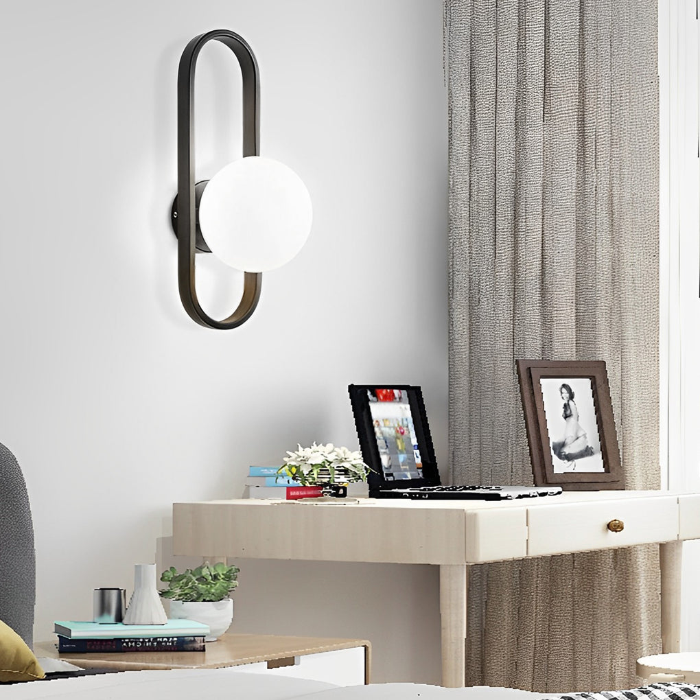 Modern Elliptical Iron Wall Sconce with Creative Glass Shade for Living Room and Bathroom Vanity Lighting