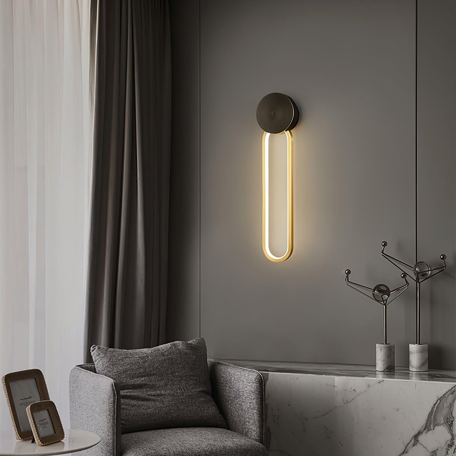 Modern Elliptical LED Wall Sconce Brass and Acrylic Minimalist Lighting Fixture for Interior Decor