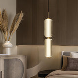 Modern Elma Linear Glass Cylinder LED Pendant Lighting Gold Finished Hanging Ceiling Lamp for Dining Room