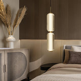 Modern Elma Linear Glass Cylinder LED Pendant Lighting Gold Finished Hanging Ceiling Lamp for Dining Room
