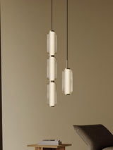 Modern Elma Linear Glass Cylinder LED Pendant Lighting Gold Finished Hanging Ceiling Lamp for Dining Room