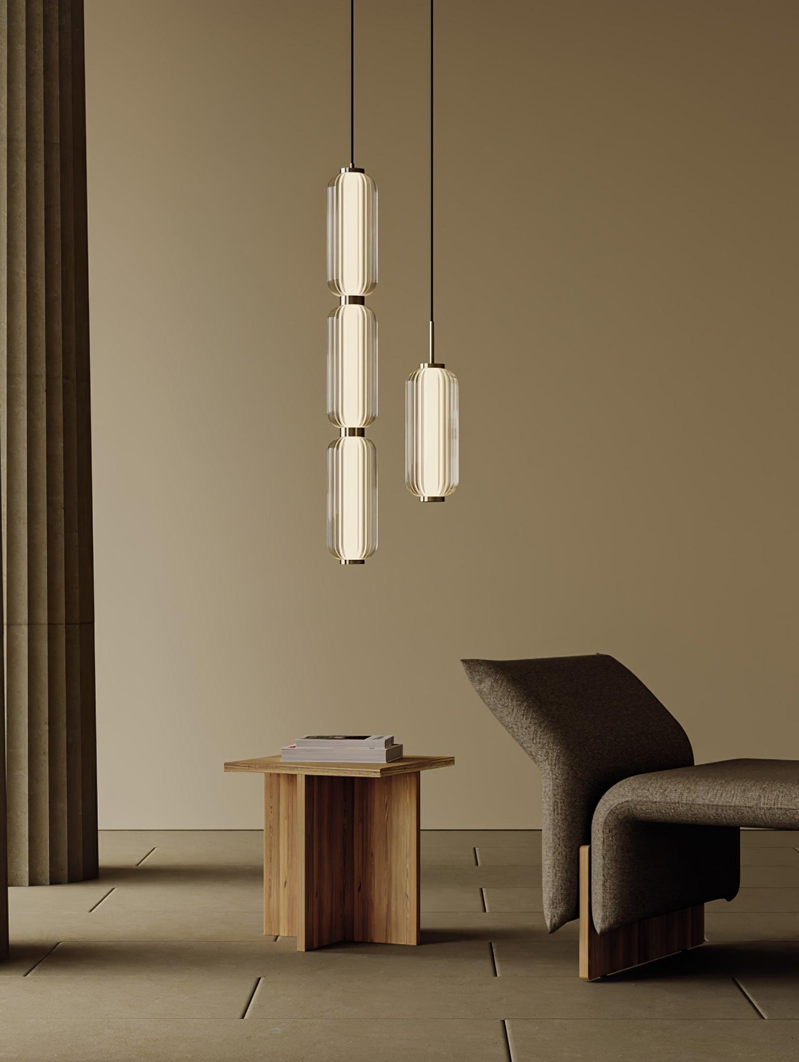 Modern Elma Linear Glass Cylinder LED Pendant Lighting Gold Finished Hanging Ceiling Lamp for Dining Room