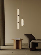 Modern Elma Linear Glass Cylinder LED Pendant Lighting Gold Finished Hanging Ceiling Lamp for Dining Room