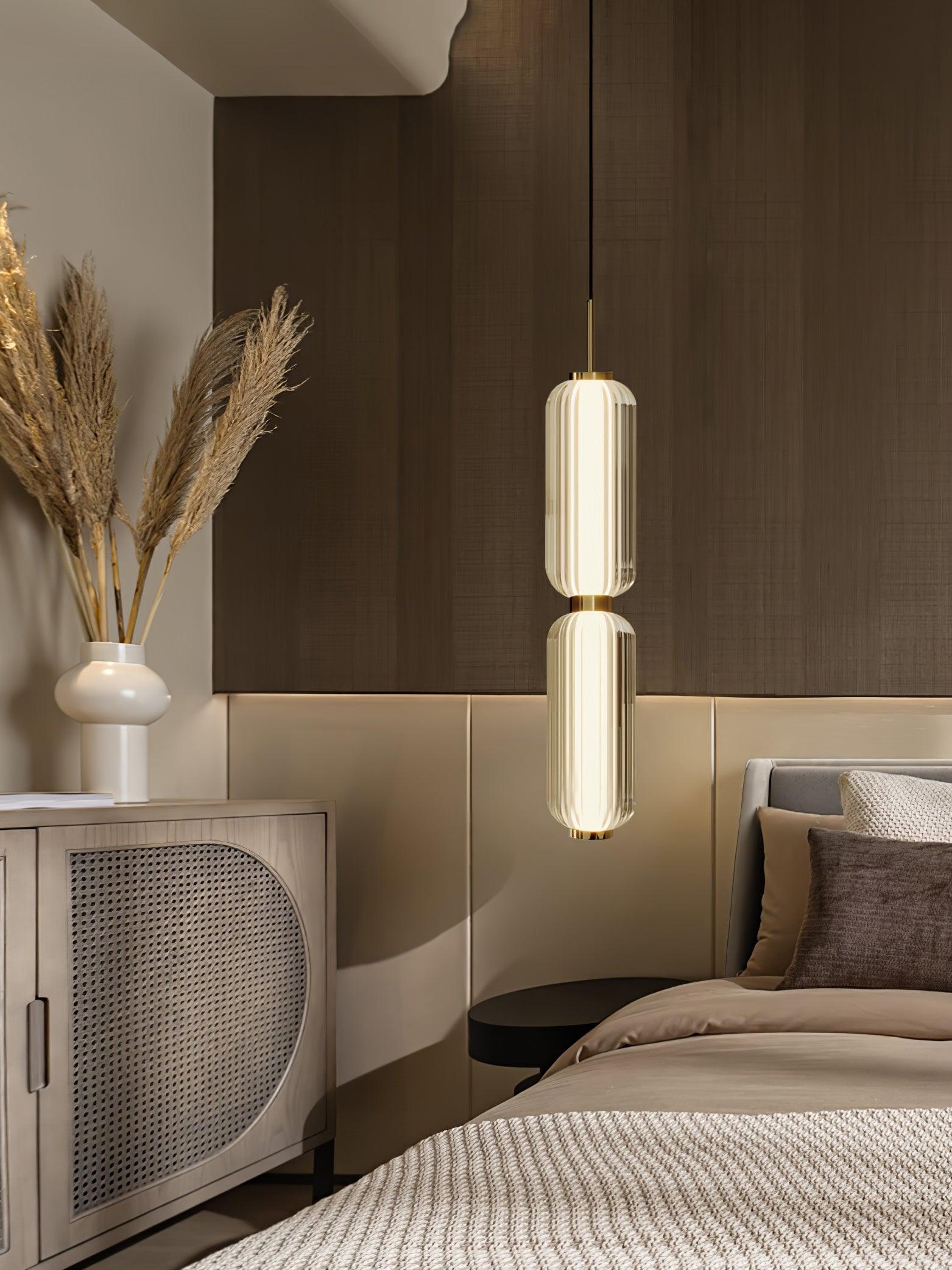 Modern Elma Linear Glass Cylinder LED Pendant Lighting Gold Finished Hanging Ceiling Lamp for Dining Room
