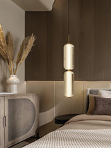 Modern Elma Linear Glass Cylinder LED Pendant Lighting Gold Finished Hanging Ceiling Lamp for Dining Room