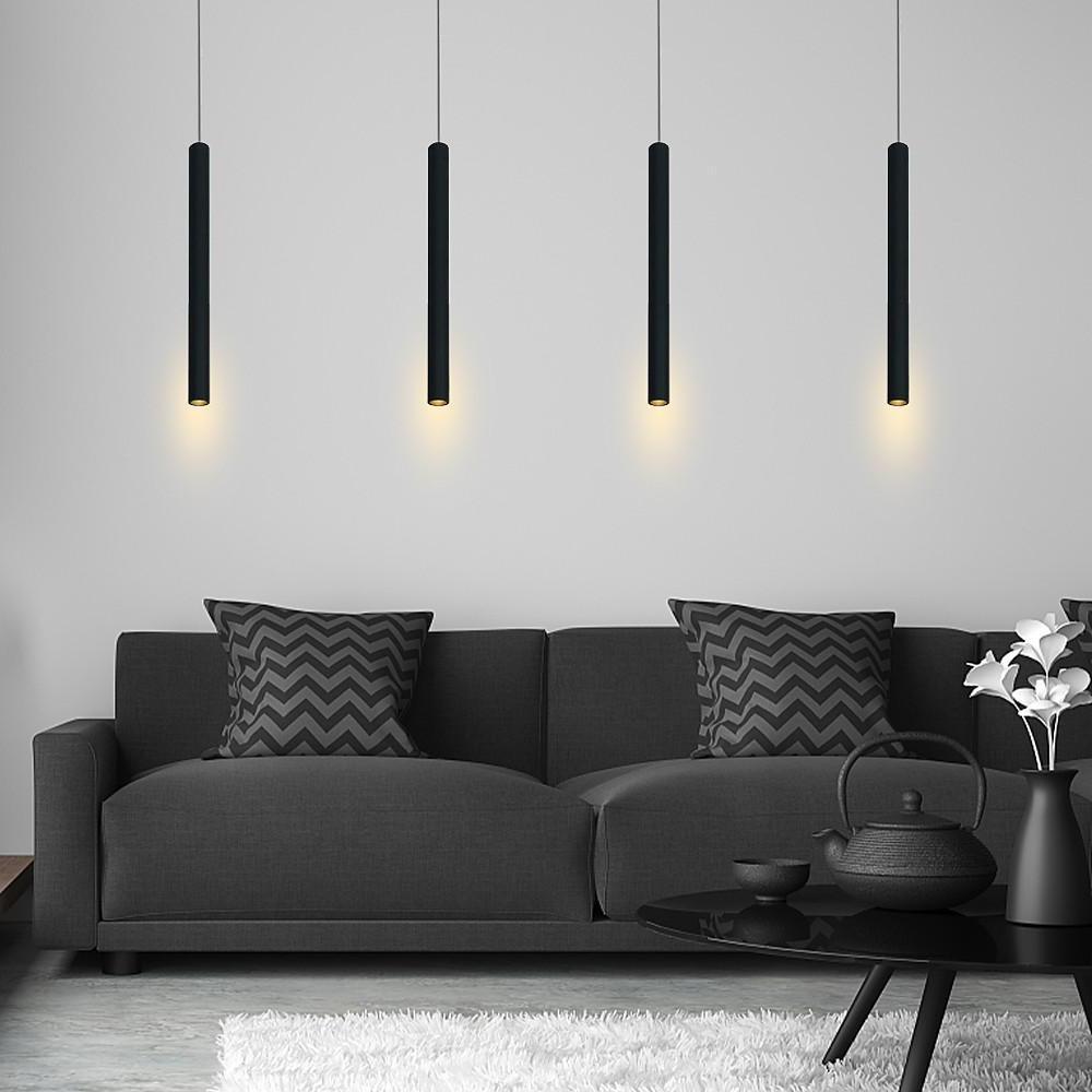 Modern Elongated Cylinder LED Pendant Light Slim Tube Hanging Ceiling Lamp for Kitchen Island