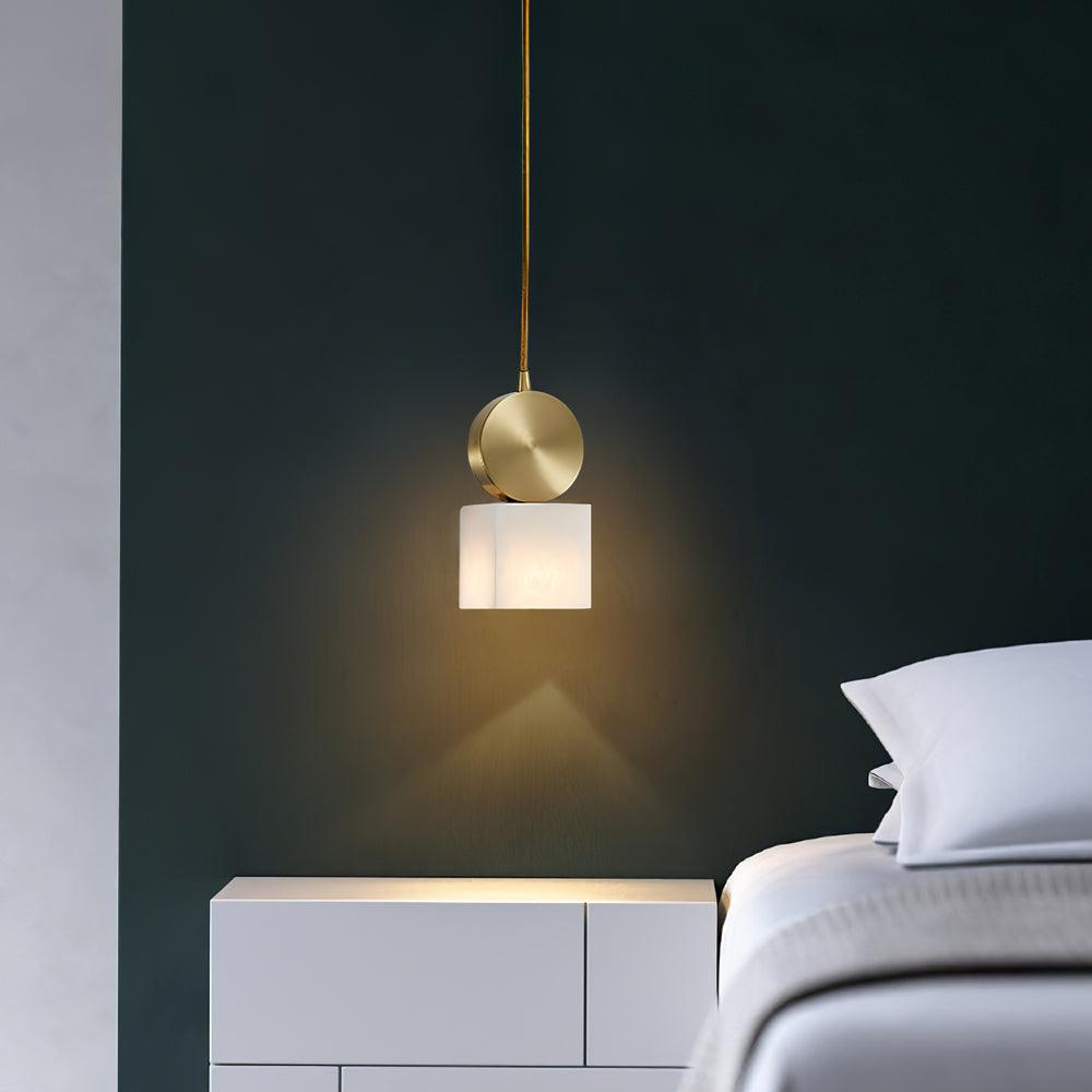Modern Etruscan Alabaster Pendant Light Luxury Brass Hanging Lamp for Living Room Dining Area