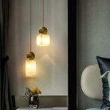Modern Etruscan Alabaster Pendant Light Luxury Brass Hanging Lamp for Living Room Dining Area
