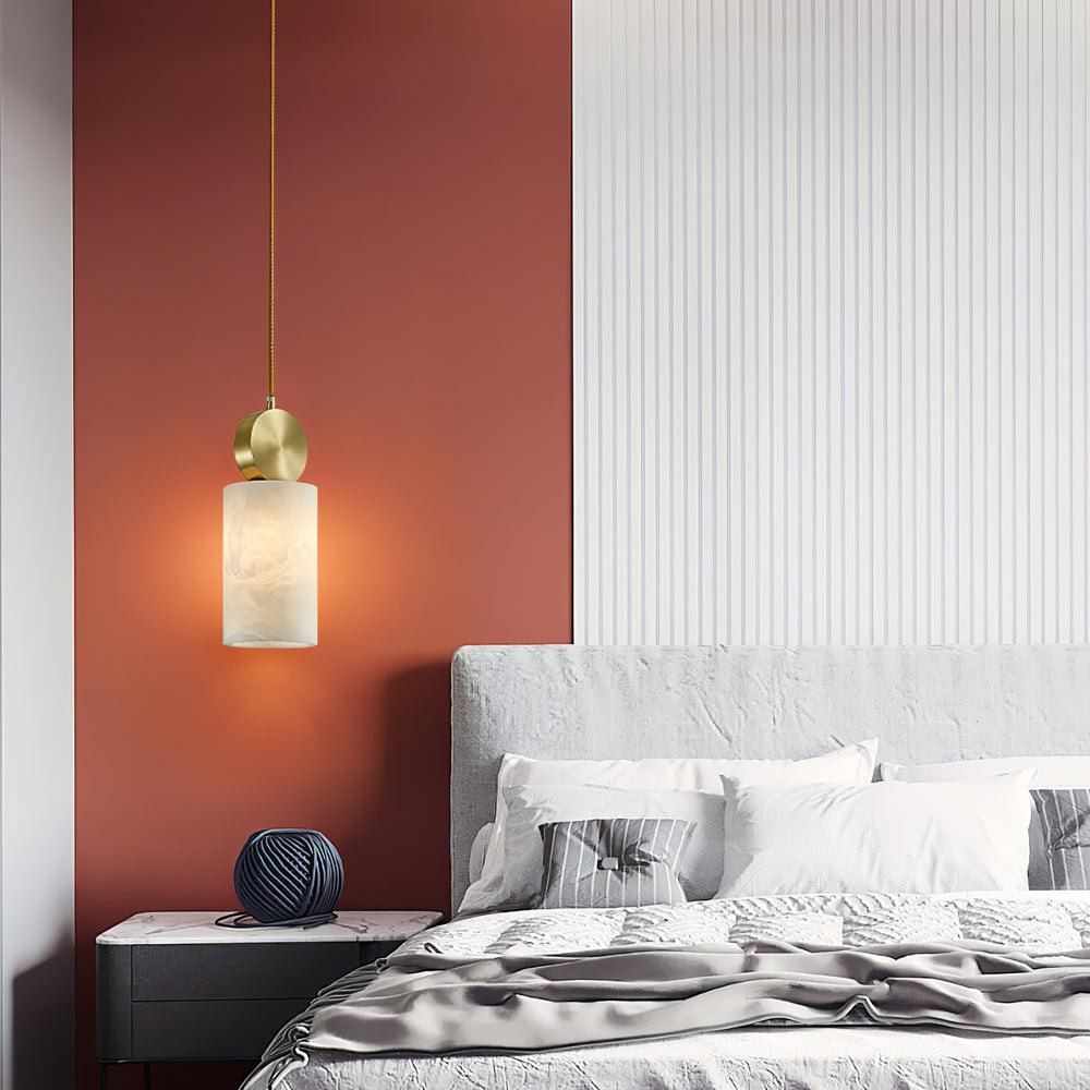 Modern Etruscan Alabaster Pendant Light Luxury Brass Hanging Lamp for Living Room Dining Area