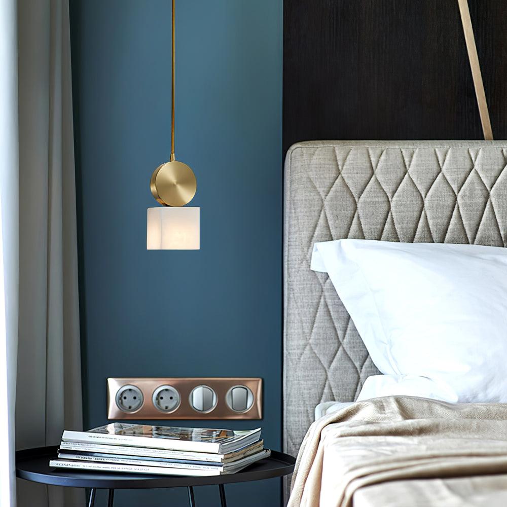 Modern Etruscan Alabaster Pendant Light Luxury Brass Hanging Lamp for Living Room Dining Area