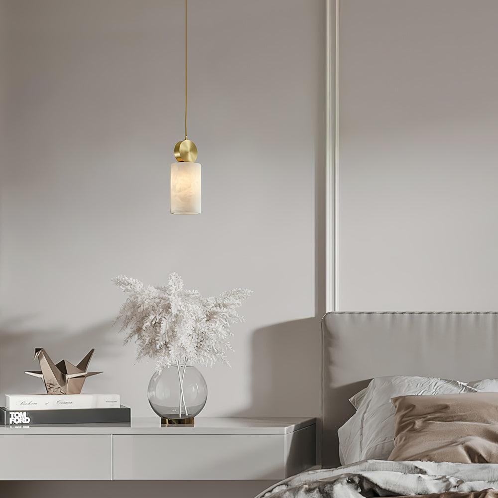 Modern Etruscan Alabaster Pendant Light Luxury Brass Hanging Lamp for Living Room Dining Area
