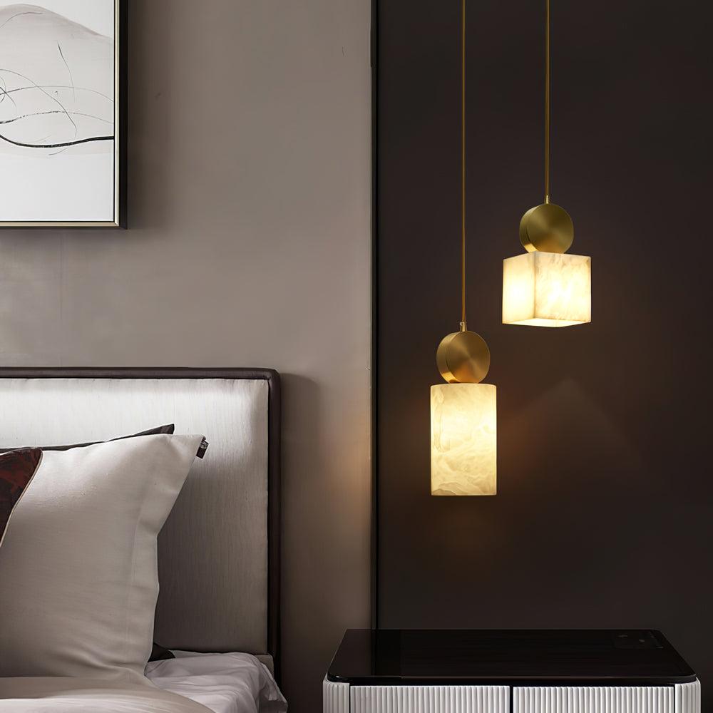 Modern Etruscan Alabaster Pendant Light Luxury Brass Hanging Lamp for Living Room Dining Area