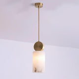 Modern Etruscan Alabaster Pendant Light Luxury Brass Hanging Lamp for Living Room Dining Area
