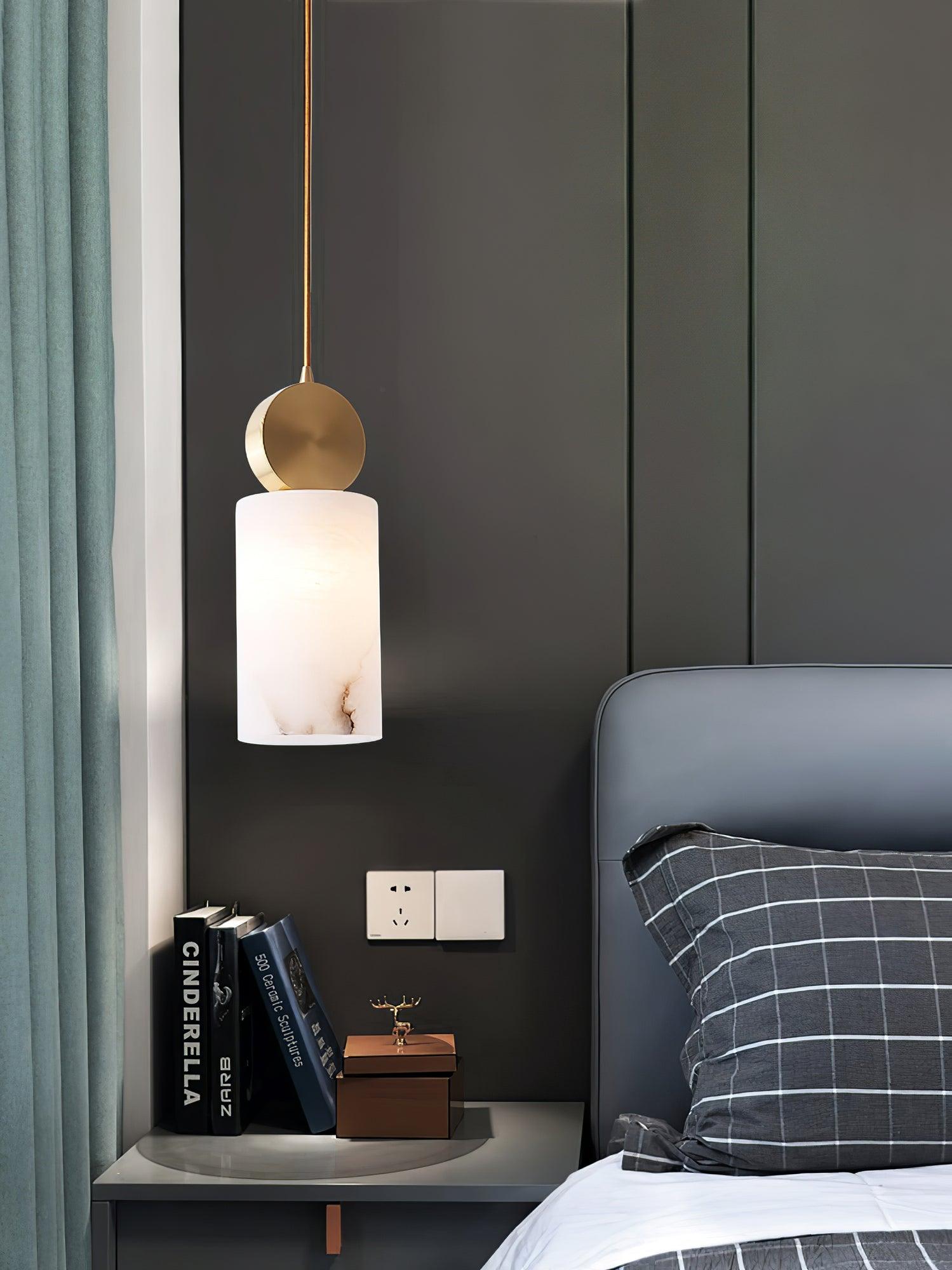 Modern Etruscan Alabaster Pendant Light Luxury Brass Hanging Lamp for Living Room Dining Area
