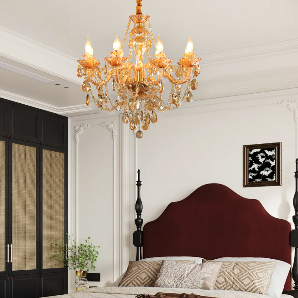 Modern European Glass Crystal Candle Chandelier for Dining Room and Bedroom