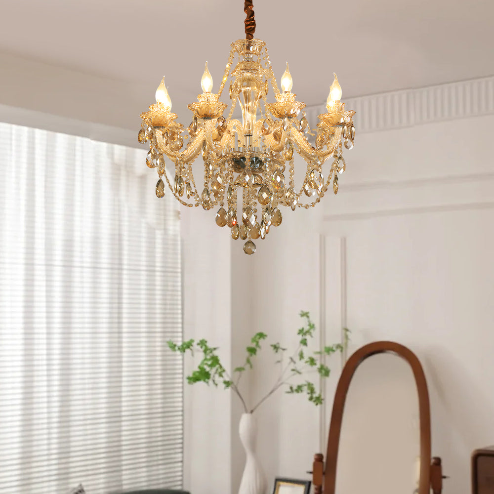 Modern European Glass Crystal Candle Chandelier for Dining Room and Bedroom