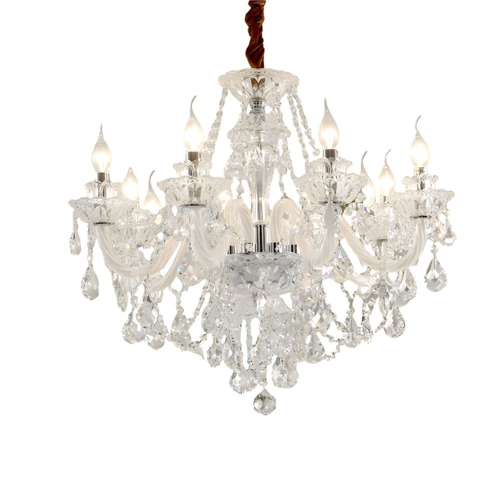Modern European Glass Crystal Candle Chandelier for Dining Room and Bedroom