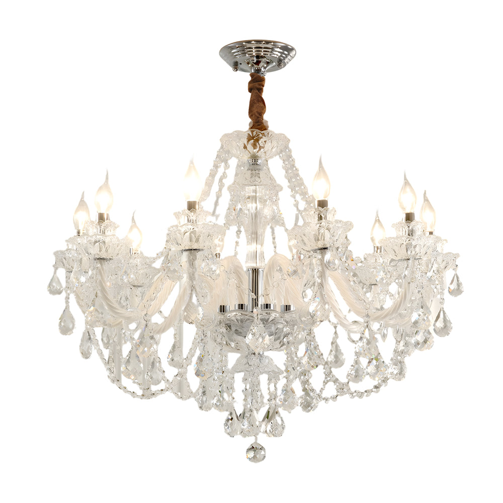 Modern European Glass Crystal Candle Chandelier for Dining Room and Bedroom