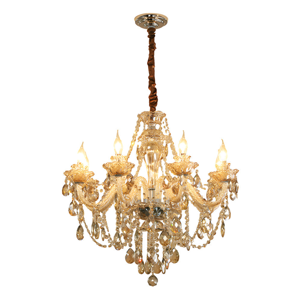 Modern European Glass Crystal Candle Chandelier for Dining Room and Bedroom