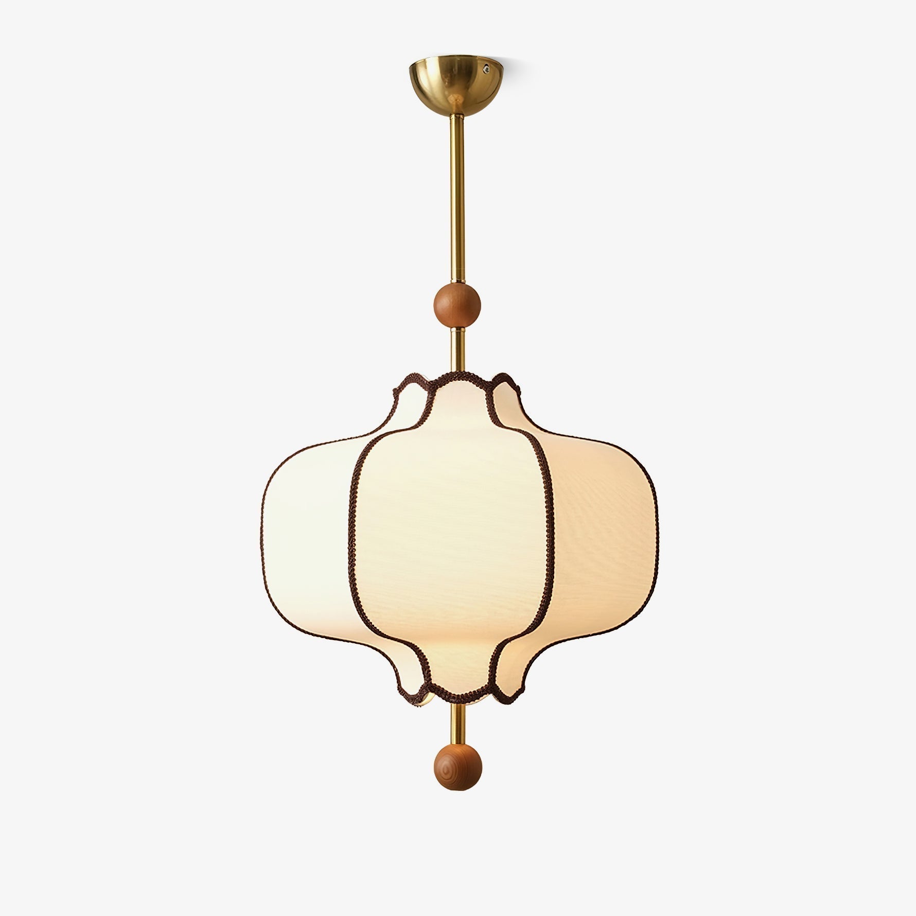 Modern Fabric Lantern Houselight Pendant Lamp with Walnut Wood Trim and White Shade