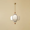Modern Fabric Lantern Houselight Pendant Lamp with Walnut Wood Trim and White Shade