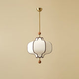 Modern Fabric Lantern Houselight Pendant Lamp with Walnut Wood Trim and White Shade