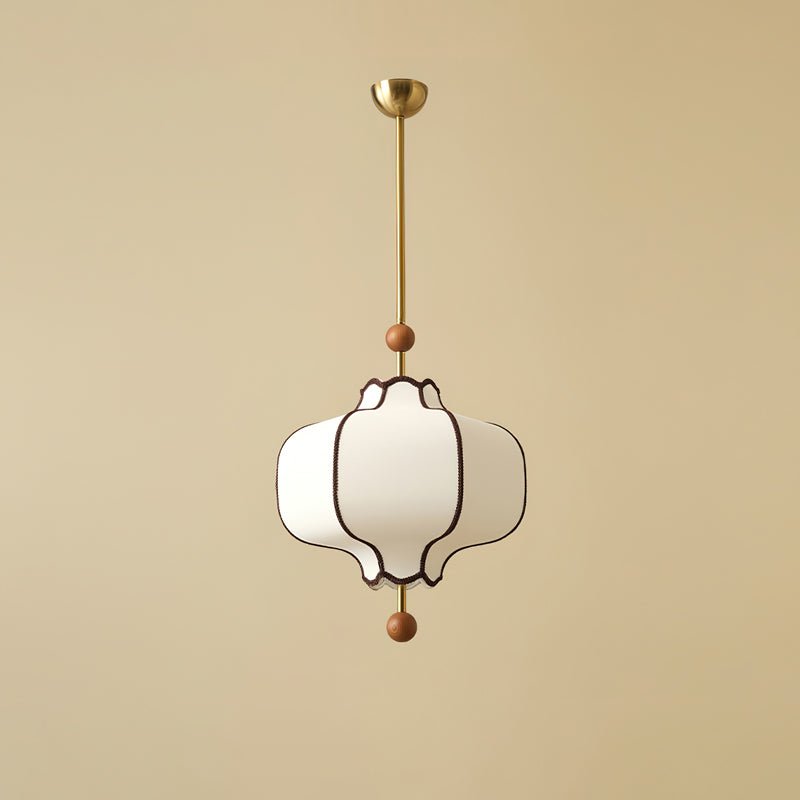 Modern Fabric Lantern Houselight Pendant Lamp with Walnut Wood Trim and White Shade