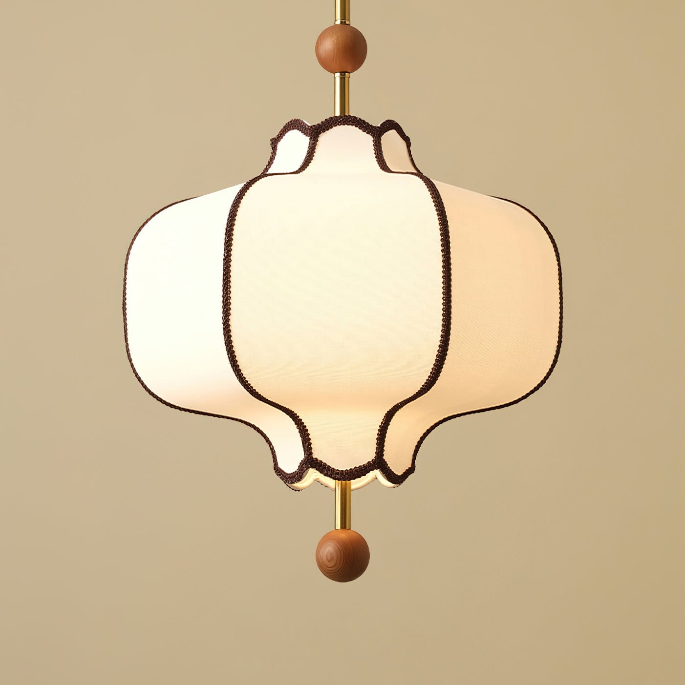Modern Fabric Lantern Houselight Pendant Lamp with Walnut Wood Trim and White Shade
