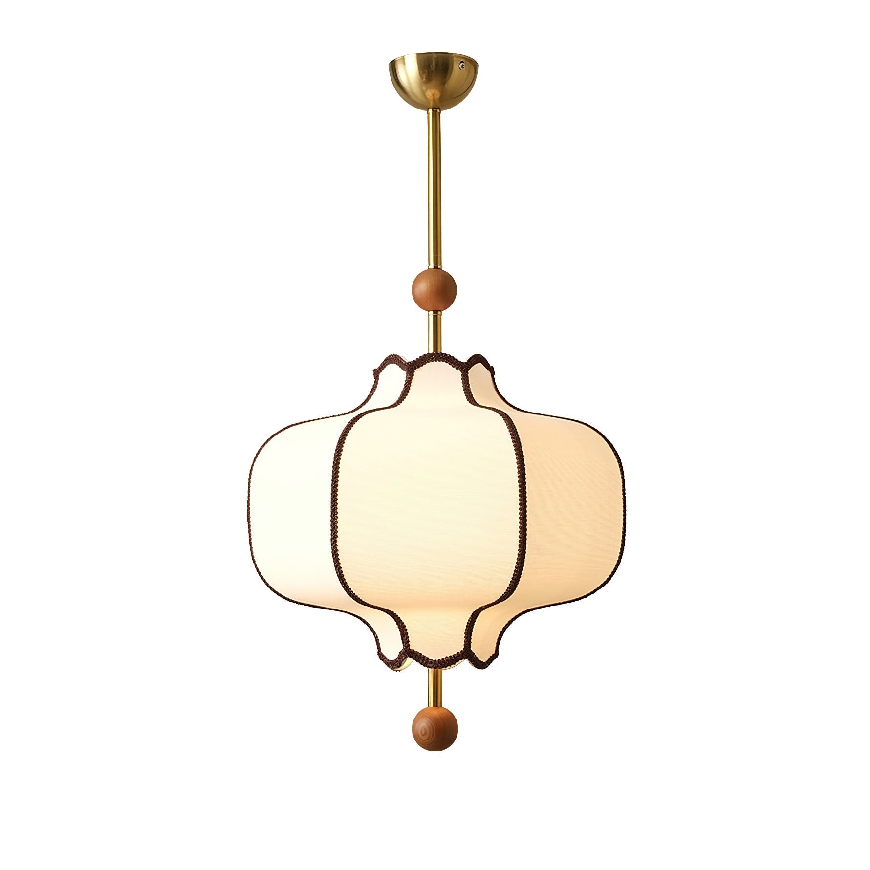 Modern Fabric Lantern Houselight Pendant Lamp with Walnut Wood Trim and White Shade