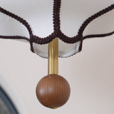 Modern Fabric Lantern Houselight Pendant Lamp with Walnut Wood Trim and White Shade