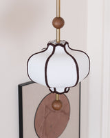 Modern Fabric Lantern Houselight Pendant Lamp with Walnut Wood Trim and White Shade