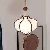 Modern Fabric Lantern Houselight Pendant Lamp with Walnut Wood Trim and White Shade