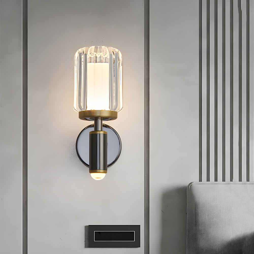 Modern Faceted Acrylic Wall Sconce Black Aluminum LED Arm Light for Bedroom Living Room