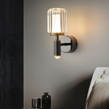 Modern Faceted Acrylic Wall Sconce Black Aluminum LED Arm Light for Bedroom Living Room