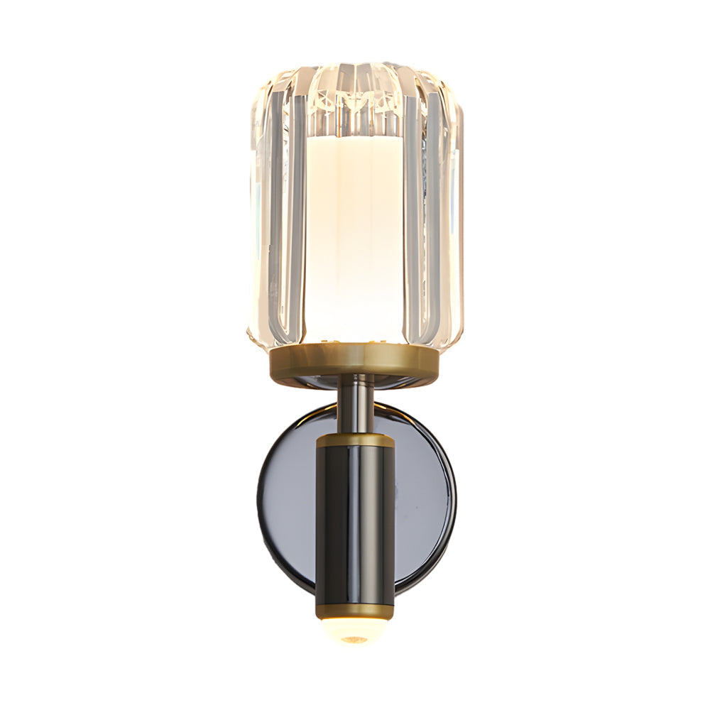 Modern Faceted Acrylic Wall Sconce Black Aluminum LED Arm Light for Bedroom Living Room