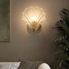 Modern Fan Shaped Ribbed Glass Wall Sconce Brass LED Bedside Lamp with 3 Step Dimming