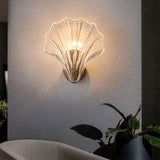 Modern Fan Shaped Ribbed Glass Wall Sconce Brass LED Bedside Lamp with 3 Step Dimming