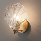 Modern Fan Shaped Ribbed Glass Wall Sconce Brass LED Bedside Lamp with 3 Step Dimming