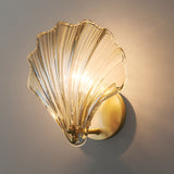 Modern Fan Shaped Ribbed Glass Wall Sconce Brass LED Bedside Lamp with 3 Step Dimming