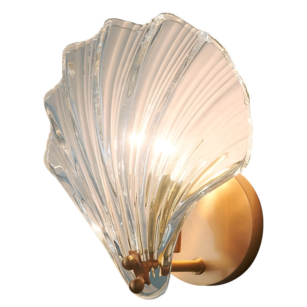 Modern Fan Shaped Ribbed Glass Wall Sconce Brass LED Bedside Lamp with 3 Step Dimming