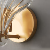 Modern Fan Shaped Ribbed Glass Wall Sconce Brass LED Bedside Lamp with 3 Step Dimming