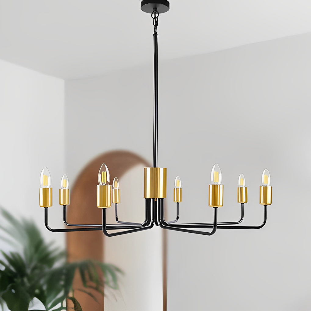 Modern Farmhouse 8 Light Sputnik Chandelier Black and Gold Industrial Ceiling Fixture for Dining Room